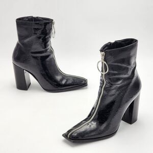 Public Desire Zipper Faux Patent Black Booties Size 8